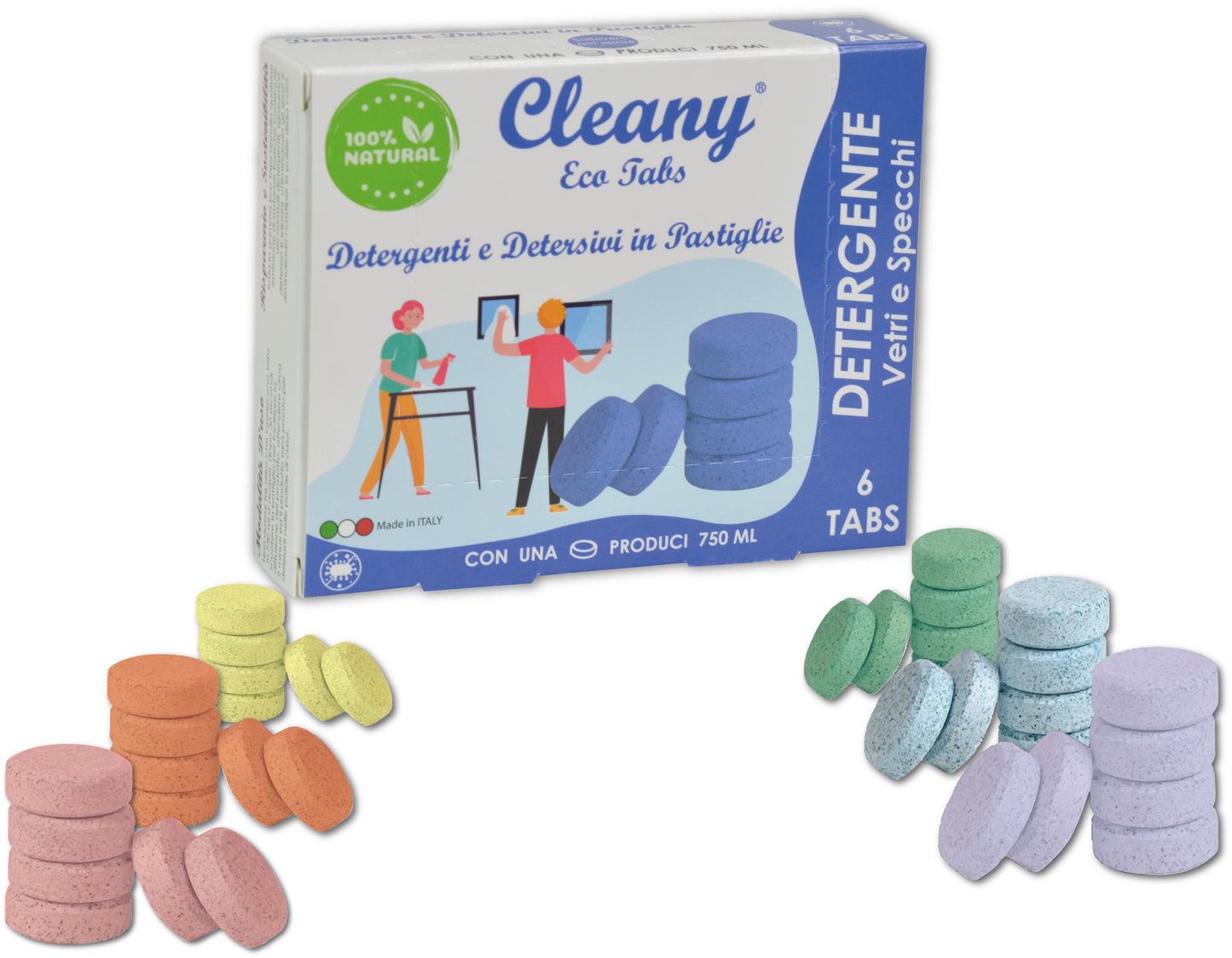 Cleany Eco Tabs - Detergente igienizzante vetri e specchi